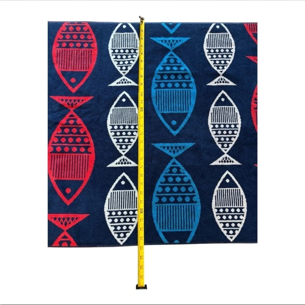 LOFT Navy and Red & White Fish Patterned Youth Beach Towel Size 28x57
